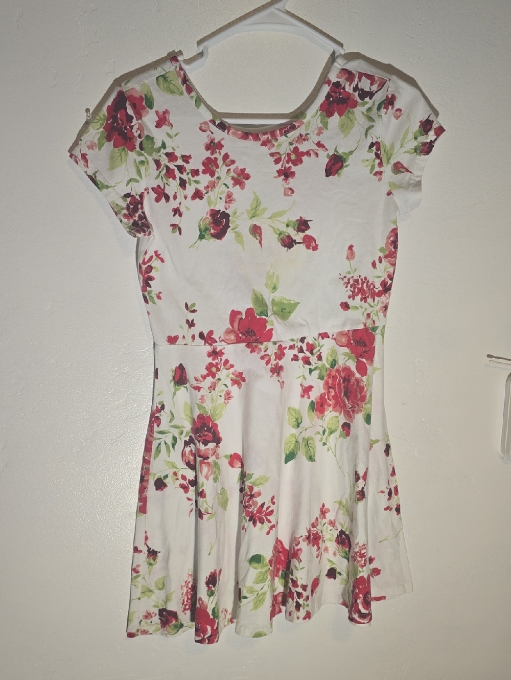 Place White Floral Fit-and-Flare Dress with Red & Green Print
